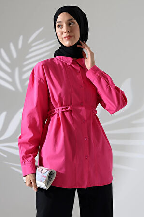 Kadın 100% Pamuk Poplin Kumaş Fuşya Tesettür Gömlek