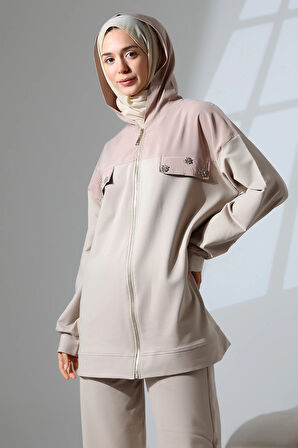 Kadın Taş Rengi Mevsimlik Penye Alt Üst Spor Ve Rahat Ikili Tunik Pantolon Şık Tesettür Takım