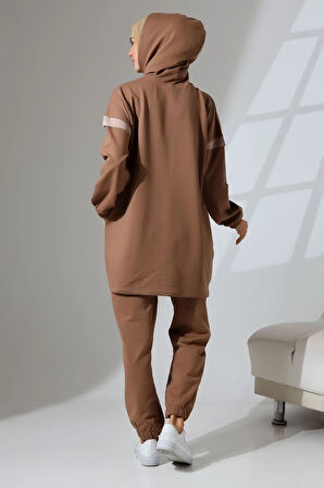 Kadın Kahverengi Mevsimlik Penye Alt Üst Spor ve Rahat Tesettür Takım