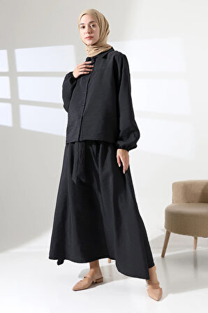 Kadın 100% Pamuk Modal Siyah Gömlek Etek Tesettür Takım