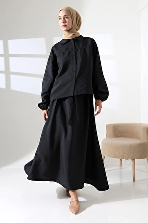 Kadın 100% Pamuk Modal Siyah Gömlek Etek Tesettür Takım