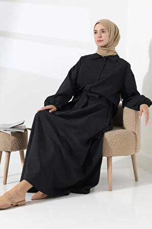 Kadın 100% Pamuk Modal Siyah Gömlek Etek Tesettür Takım