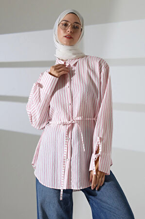 Kadın Modal Dokuma Kumaş Pembe Tesettür Gömlek