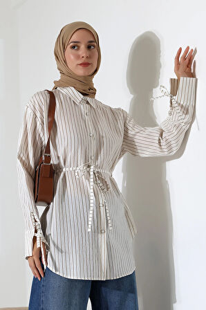 Kadın Modal Dokuma Kumaş Kahverengi Tesettür Gömlek