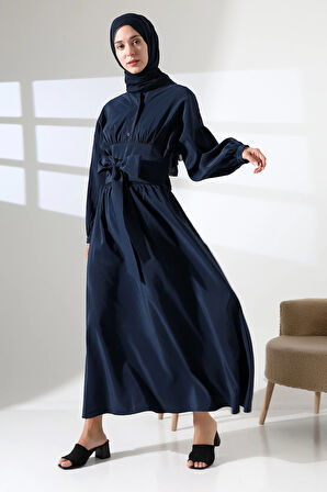 Kadın 100% Pamuk Modal Lacivert Gömlek Etek Tesettür Takım