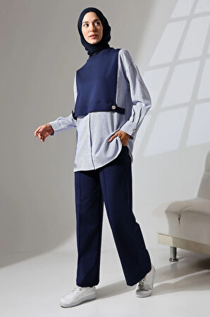 Kadın Lacivert Mevsimlik Penye Alt Üst Spor Ve Rahat Ikili Tunik Pantolon Şık Tesettür Takım