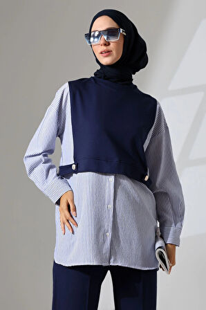 Kadın Lacivert Mevsimlik Penye Alt Üst Spor Ve Rahat Ikili Tunik Pantolon Şık Tesettür Takım