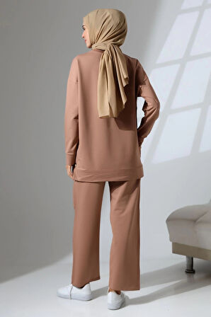 Kadın Camel Mevsimlik Penye Alt Üst Spor ve Rahat Tesettür Takım