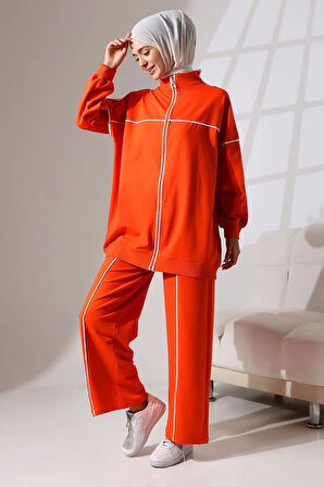 Kadın Turuncu Mevsimlik Penye Alt Üst Spor ve Rahat Tesettür Takım