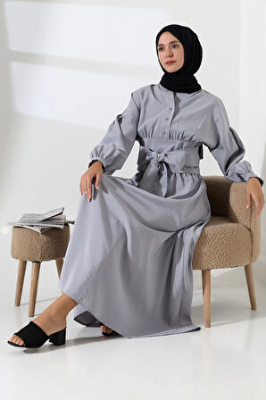 Kadın 100% Pamuk Modal Gri Gömlek Etek Tesettür Takım