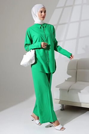 100% Pamuk Keten Günlük ve Rahat Gömlek Pantolon Yazlık Alt Üst Takım