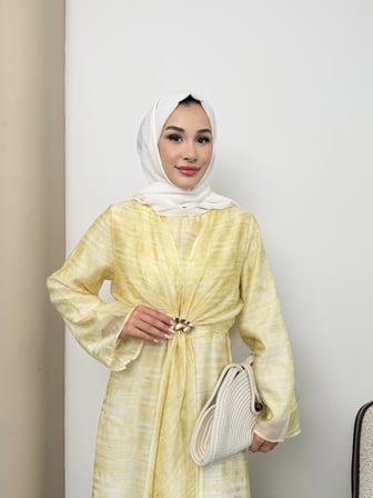 Silk Model Kemerli Bilek Büzgü Desen Detaylı Kadın Elbise