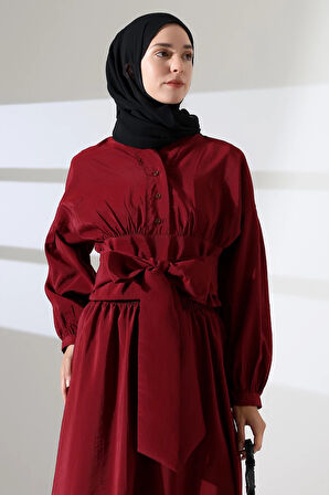 Kadın 100% Pamuk Modal Bordo Gömlek Etek Tesettür Takım