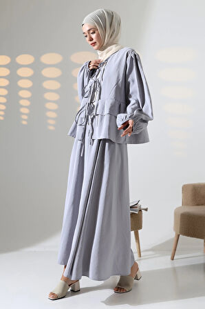 Kadın 100% Pamuk Modal Gri Gömlek Etek Tesettür Takım