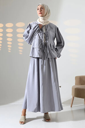 Kadın 100% Pamuk Modal Gri Gömlek Etek Tesettür Takım