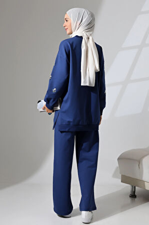 Kadın Lacivert Mevsimlik Penye Alt Üst Spor Ve Rahat Ikili Tunik Pantolon Şık Tesettür Takım