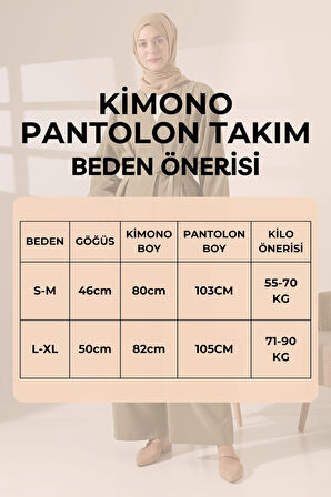 Kadın 100% Pamuk Modal Krem Kimono Pantolon Tesettür Takım