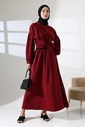 Kadın 100% Pamuk Modal Bordo Gömlek Etek Tesettür Takım