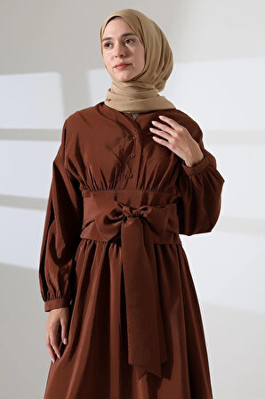 Kadın 100% Pamuk Modal Kahverengi Gömlek Etek Tesettür Takım