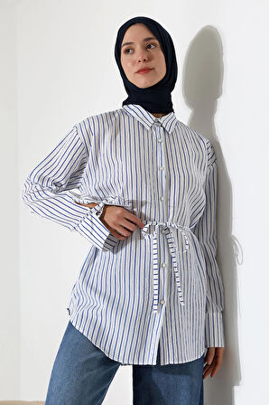 Kadın Modal Dokuma Kumaş Lacivert Tesettür Gömlek