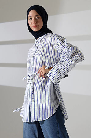 Kadın Modal Dokuma Kumaş Lacivert Tesettür Gömlek