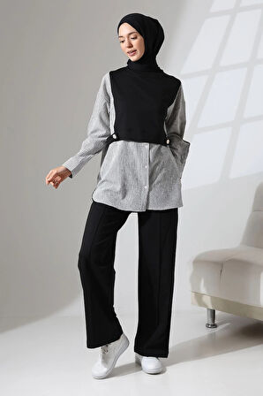 Kadın Siyah Mevsimlik Penye Alt Üst Spor Ve Rahat Ikili Tunik Pantolon Şık Tesettür Takım