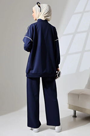 Kadın Lacivert Mevsimlik Penye Alt Üst Spor Ve Rahat Ikili Tunik Pantolon Şık Tesettür Takım