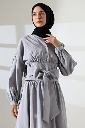 Kadın 100% Pamuk Modal Gri Gömlek Etek Tesettür Takım