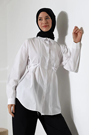 Kadın 100% Pamuk Poplin Kumaş Beyaz Tesettür Gömlek