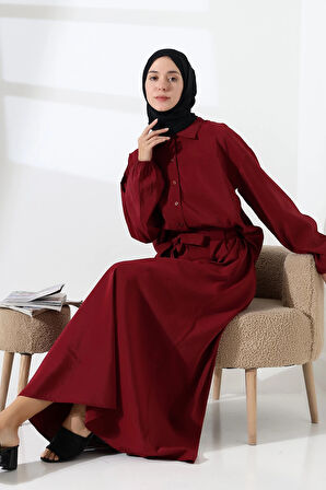 Kadın 100% Pamuk Modal Bordo Gömlek Etek Tesettür Takım