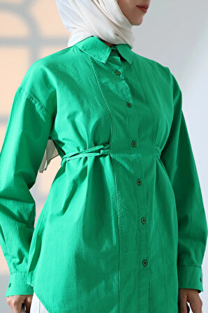 Kadın 100% Pamuk Poplin Kumaş Yeşil Tesettür Gömlek