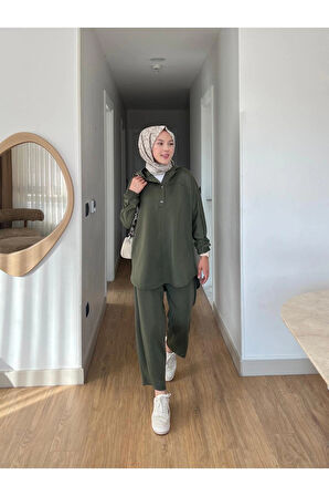 Lena Modal Kumaş Çıt Çıt Detaylı Kadın Tesettür İkili Takım