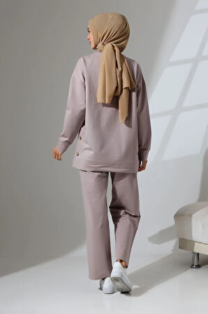 Kadın Gül Kurusu Mevsimlik Penye Alt Üst Spor ve Rahat Tesettür Takım