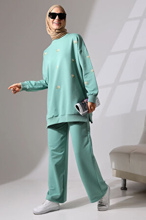 Kadın Mint Yeşili Mevsimlik Penye Alt Üst Spor ve Rahat Tesettür Takım