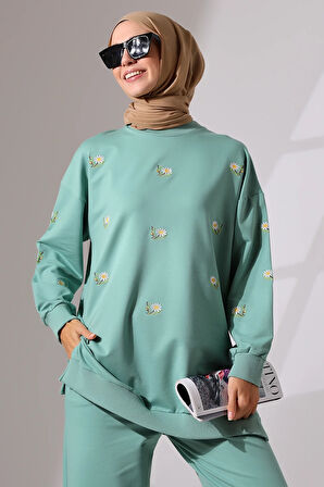 Kadın Mint Yeşili Mevsimlik Penye Alt Üst Spor ve Rahat Tesettür Takım