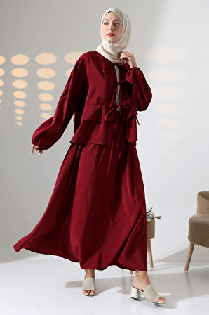 Kadın 100% Pamuk Modal Bordo Gömlek Etek Tesettür Takım