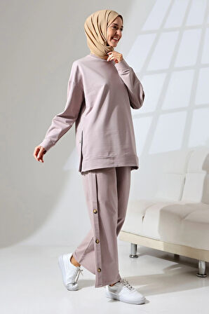 Kadın Gül Kurusu Mevsimlik Penye Alt Üst Spor ve Rahat Tesettür Takım