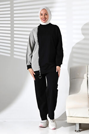 Kadın Mevsimlik Alt ve Üst Rahat Siyah Spor Tesettür Takım