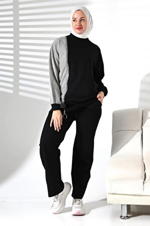 Kadın Mevsimlik Alt ve Üst Rahat Siyah Spor Tesettür Takım