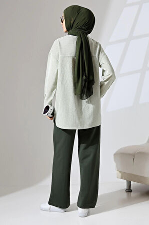 Kadın Haki Yeşili Mevsimlik Penye Alt Üst Spor Ve Rahat Ikili Tunik Pantolon Şık Tesettür Takım
