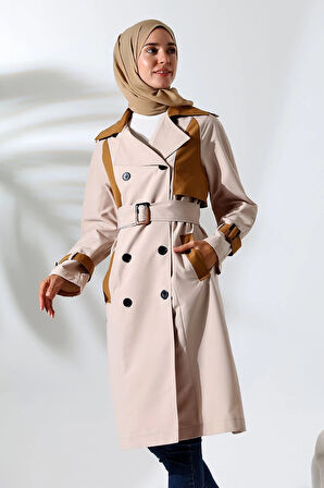 Kadın Mevsimlik Su Geçirmez Regular Fit Kruvaze Yaka Bondit Kumaş Trençkot