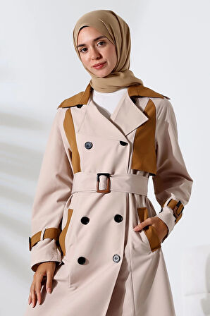 Kadın Mevsimlik Su Geçirmez Regular Fit Kruvaze Yaka Bondit Kumaş Trençkot