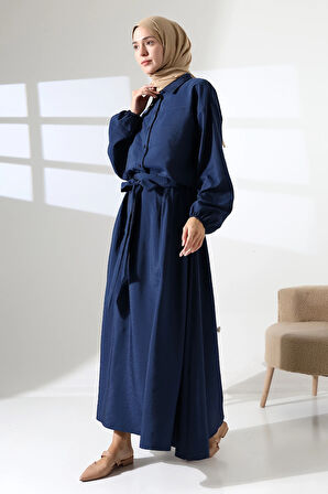 Kadın 100% Pamuk Modal Lacivert Gömlek Etek Tesettür Takım