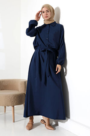Kadın 100% Pamuk Modal Lacivert Gömlek Etek Tesettür Takım