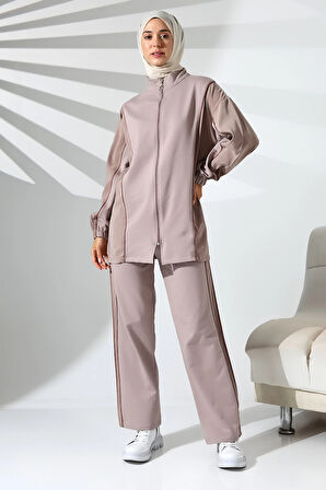 Kadın Mevsimlik Penye Alt Üst Spor ve Rahat Gül Kurusu Tesettür Takım