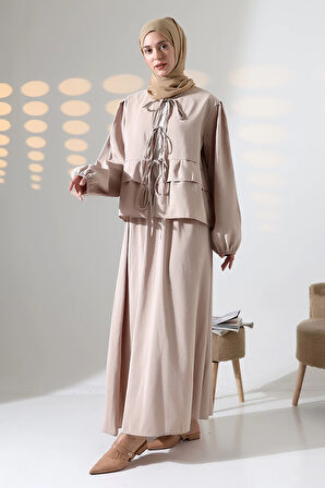 Kadın 100% Pamuk Modal Krem Gömlek Etek Tesettür Takım