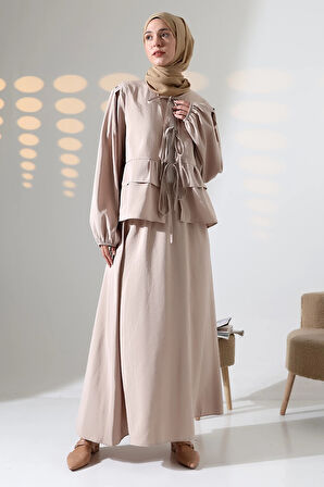 Kadın 100% Pamuk Modal Krem Gömlek Etek Tesettür Takım