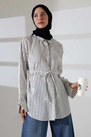 Kadın Modal Dokuma Kumaş Siyah Tesettür Gömlek