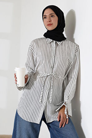 Kadın Modal Dokuma Kumaş Siyah Tesettür Gömlek