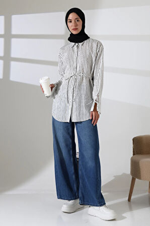 Kadın Modal Dokuma Kumaş Siyah Tesettür Gömlek